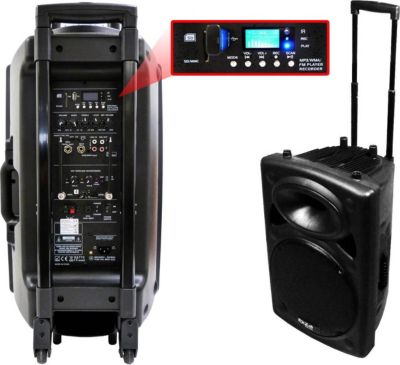 Enceinte sono IBIZA Public Adress mobile MP3 800W + 2 mic PO