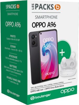 Smartphone OPPO Pack A96 Noir + Enco Buds