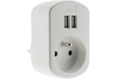 Chargeur ZENITECH 2P + T + 2 USB 2.1A BLANC