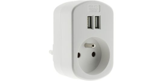 Chargeur ZENITECH 2P + T + 2 USB 2.1A BLANC