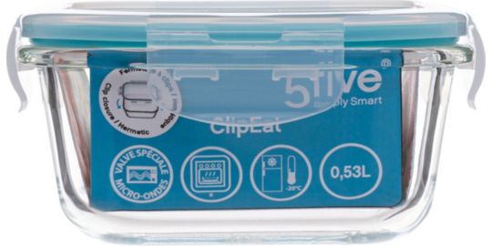 Boîte hermétique 5FIVE carrée Clipeat 0.53L verre