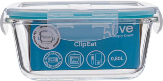 Boîte hermétique 5FIVE carrée Clipeat 0.8 l verre