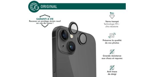 Protège objectif FORCE GLASS iPhone 15 / 15 Plus x 2 noir