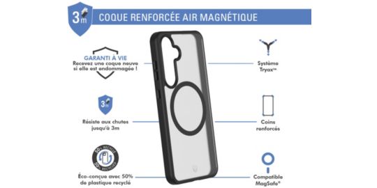 Coque FORCE CASE Samsung S24FE MagSafe Air frost Noire