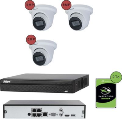 Caméra de sécurité KOMELEC Kit vidéosurveillance IP 3 caméras dôme