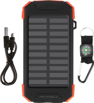 Batterie externe AKASHI Solaire 10.000 mAh IPX4 Lampe Torche