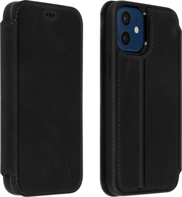 Etui AKASHI iPhone 12 Mini Cuir Fonction Stand Noir