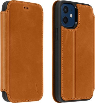 Etui AKASHI iPhone 12 Mini en Cuir + Support Marron