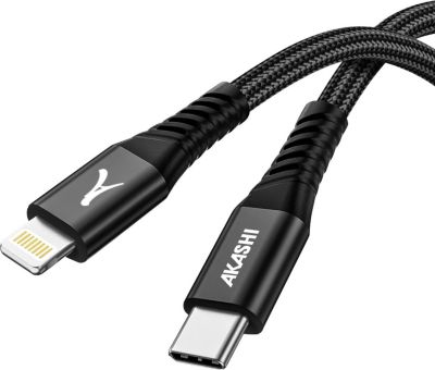 Câble alimentation AKASHI USB-C vers Lightning 3A Noir 1m