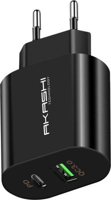 Chargeur AKASHI Chargeur Secteur Double USB-A QC 3.0 + U