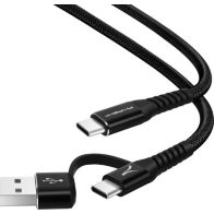 Câble USB AKASHI USB-C 2 en 1 USB + USB-C 1m