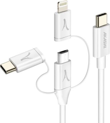 Câble alimentation AKASHI USB type C, Lightning, Micro USB 1m