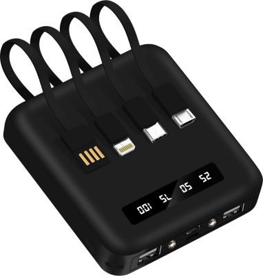 Batterie externe AKASHI Câbles USB-C, Micro-USB Lightning noir