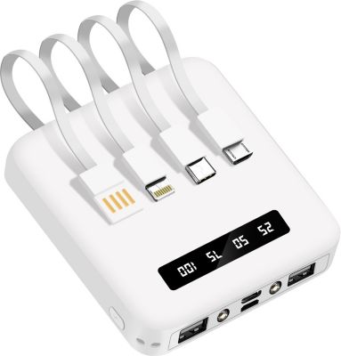 Batterie externe AKASHI Câbles USB-C, Micro-USB Lightning Blanc