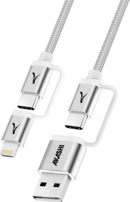 Câble alimentation AKASHI USB-C et Lightning Charge Rapide 1m Gris