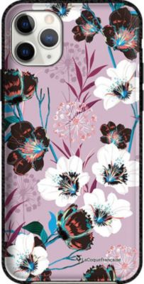 Coque EVETANE Effet Cuir iPhone 11 Pro Fleurs Parme