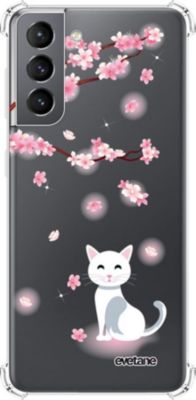 Coque EVETANE Souple Galaxy S21 5G Chat Fleurs