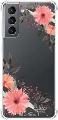 Coque EVETANE Souple Galaxy S21 5G Fleurs Rose