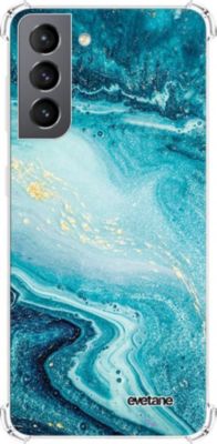 Coque EVETANE Souple Galaxy S21 5G Marbre Bleu