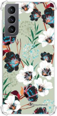 Coque EVETANE Souple Galaxy S21 5G Fleurs Vert