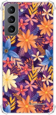 Coque EVETANE Souple Galaxy S21 5G Fleurs Orange