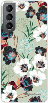 Coque EVETANE 360° Galaxy S21 5G Fleurs Vert