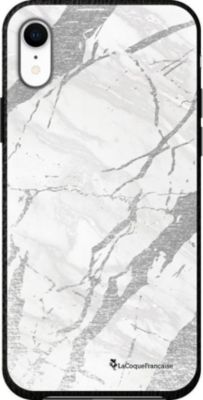 Coque EVETANE Effet Cuir iPhone XR Marbre Gris