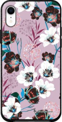 Coque EVETANE Effet Cuir iPhone XR Fleurs Parme