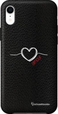 Coque EVETANE Effet Cuir iPhone XR Coeur Blanc