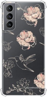Coque EVETANE Souple Galaxy S21 5G Fleurs Blanc