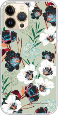 Coque EVETANE 360° iPhone 13 Pro Fleurs Vert