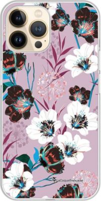 Coque EVETANE 360° iPhone 13 Pro Fleurs Parme