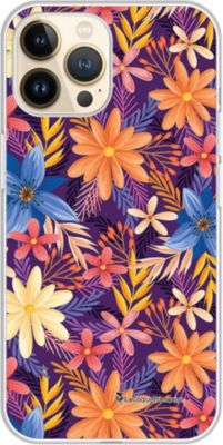 Coque EVETANE 360° iPhone 13 Pro Fleurs Orange