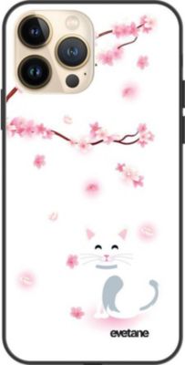 Coque EVETANE Soft Touch iPhone 13 Pro Chat Fleurs