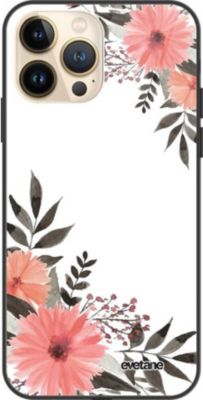 Coque EVETANE Soft Touch iPhone 13 Pro Fleurs Rose