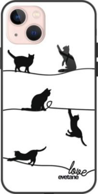 Coque EVETANE Soft Touch iPhone 13 Chat Lignes