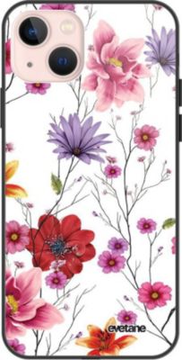 Coque EVETANE Soft Touch iPhone 13 Fleurs Pastel