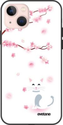 Coque EVETANE Soft Touch iPhone 13 Mini Chat Fleurs
