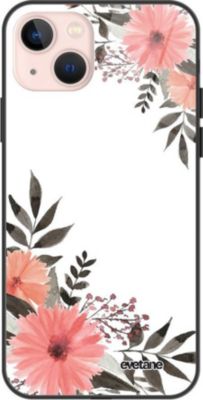 Coque EVETANE Soft Touch iPhone 13 Mini Fleurs Rose