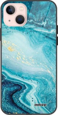 Coque EVETANE Soft Touch iPhone 13 Mini Marbre Bleu