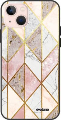 Coque EVETANE Soft Touch iPhone 13 Mini Marbre Rose