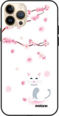 Coque EVETANE Soft Touch iPhone 13 Pro Max Chat Fleurs