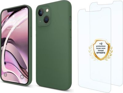 Coque EVETANE iPhone 13 Mini Vert + 2 Vitres