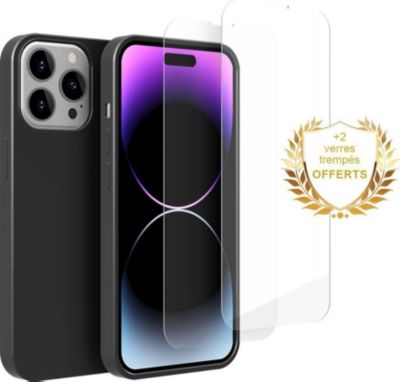 Coque EVETANE iPhone 14 Pro Noir + 2 Vitres Coque EVETANE iPhone 14 Pro Noir + 2 Vitres