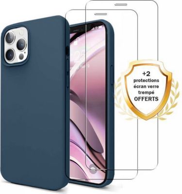 Coque EVETANE iPhone 12/12 Pro Bleu + 2 Vitres