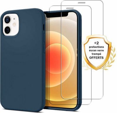 Coque EVETANE iPhone 12 Mini Bleu + 2 Vitres