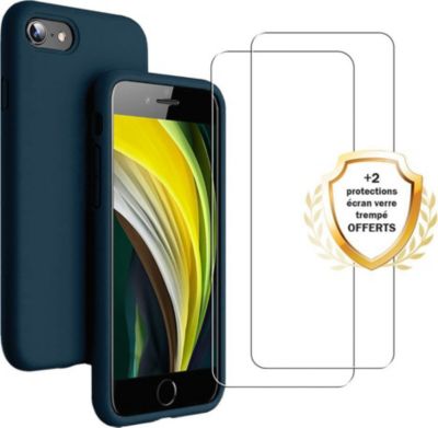 Coque EVETANE iPhone SE Bleu + 2 Vitres