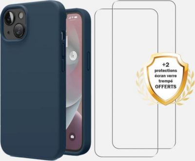 Coque EVETANE iPhone 13 Bleu + 2 Vitres