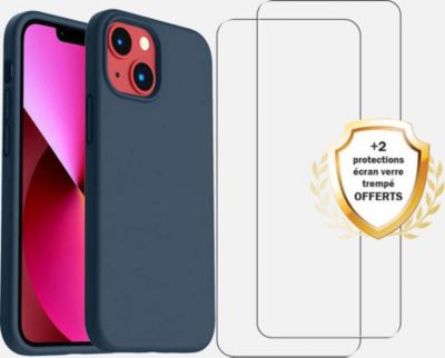 Coque EVETANE iPhone 13 Mini Bleu + 2 Vitres