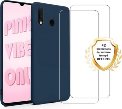 Coque EVETANE Galaxy A40 Bleu + 2 Vitres